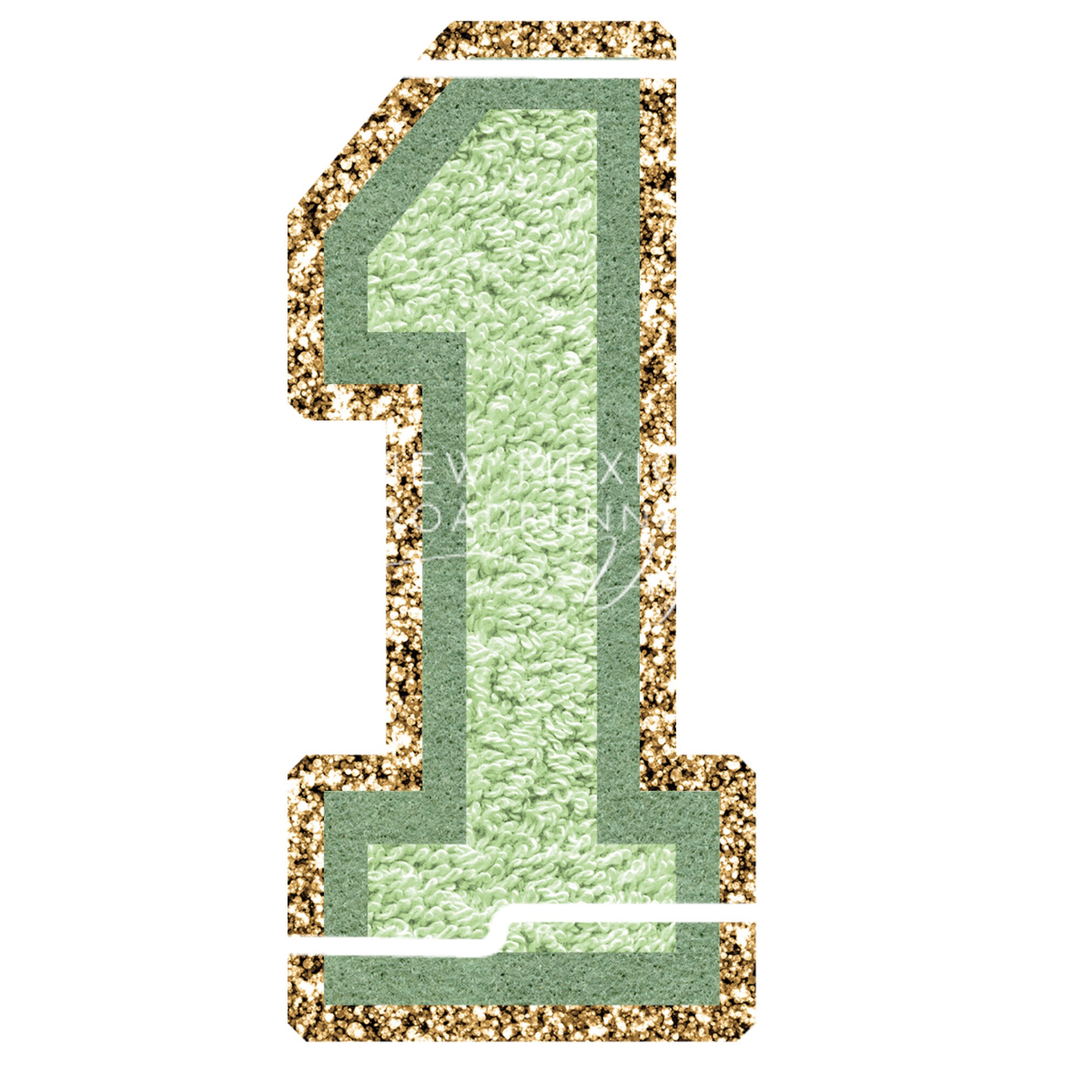 Sage Green With Gold Glitter Varsity Letter Patches Clip Art Digital