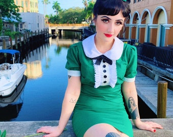 60s Green Tuxedo Dress with matching Bow