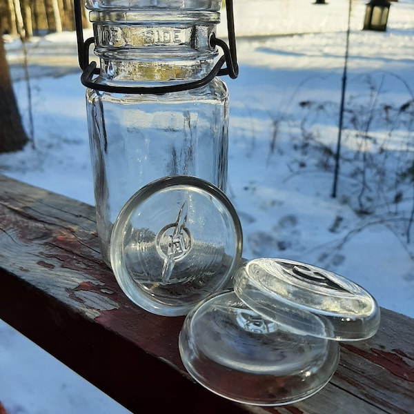 Replacement GLASS LIDS & 1940's Glass Canning Jars, Vintage; Lightning, Ball, Atlas.  Bail type with glass lids/metal fasteners OR Zinc lid