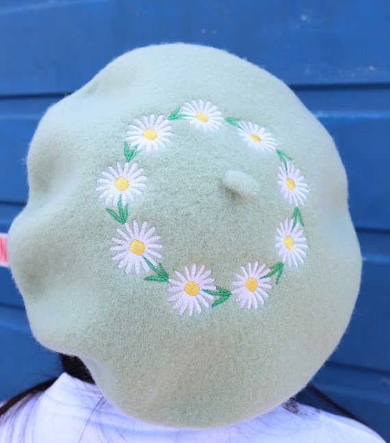 Daisy chain beret embroidered beret daisy flower Etsy