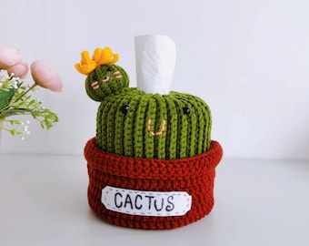 Tissue Box Cover with smile face, Cactus, Home Decor, Crochet tissue box, Tissue cover, Handmade