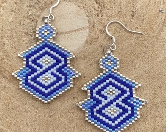 Boucles d'oreilles KEOPS Perles Miyuki 3 bleus/argenté