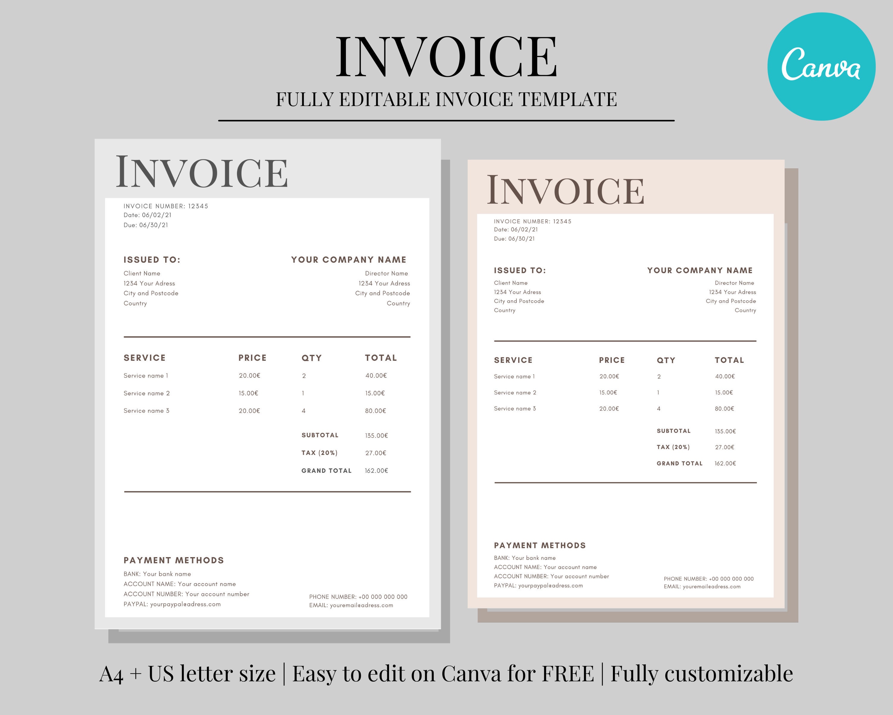 invoice template download invoice template editable etsy australia