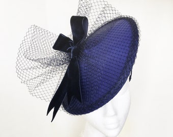 Audrey  - Velvet bow and veiling  headpiece