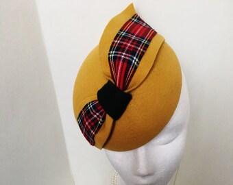 Deborah  - Pillbox hat with tartan bow