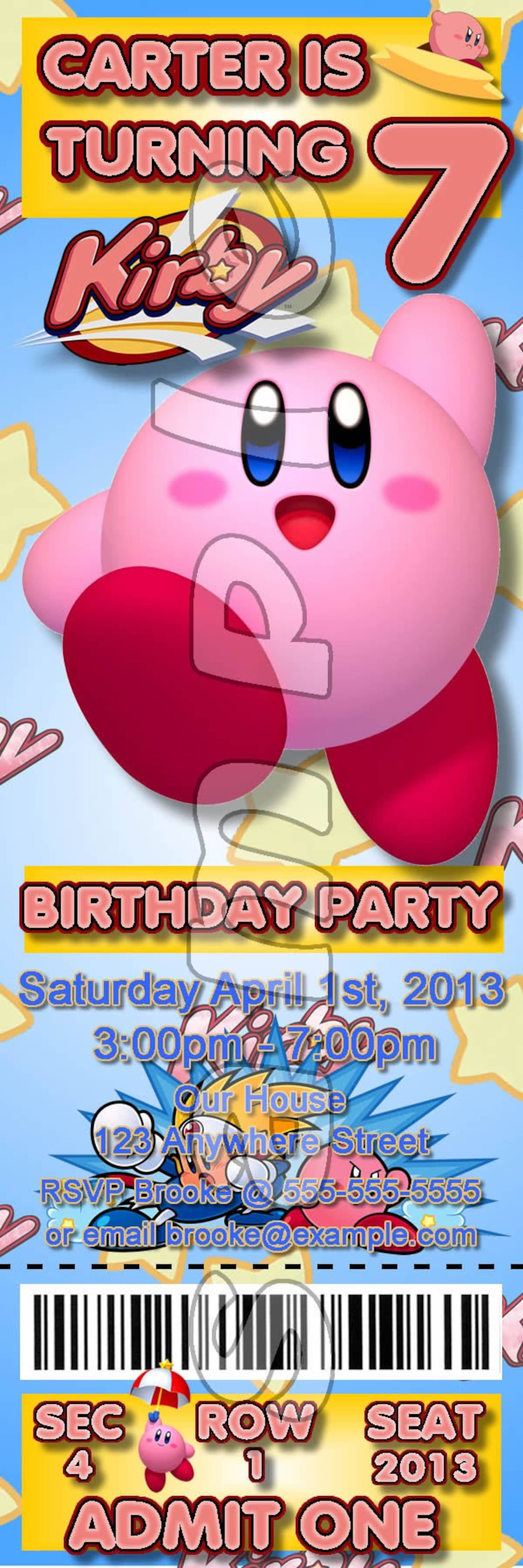 Kirby Personalized Ticket Birthday Invitations Kirby Etsy