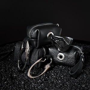 Genuine leather poop bag holder . Dog waste dispenser pouch . Zipper poop bag holder . Stylish bag accessory