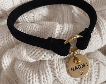 Genuine leather house collar for cats and dogs . ID TAG collar , nametag collar .