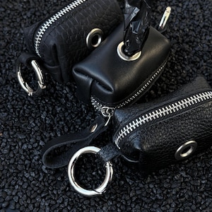 Genuine leather poop bag holder . Dog waste dispenser pouch . Zipper poop bag holder . Stylish bag accessory