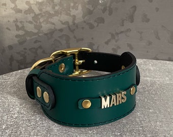 Personalized wide collars for Italian greyhounds and whippets. Genuine leather wide collars