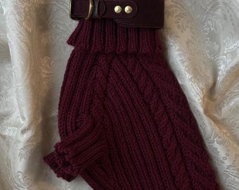 Semiwool cable knit sweater for Italian greyhounds . Burgundy handmade vest