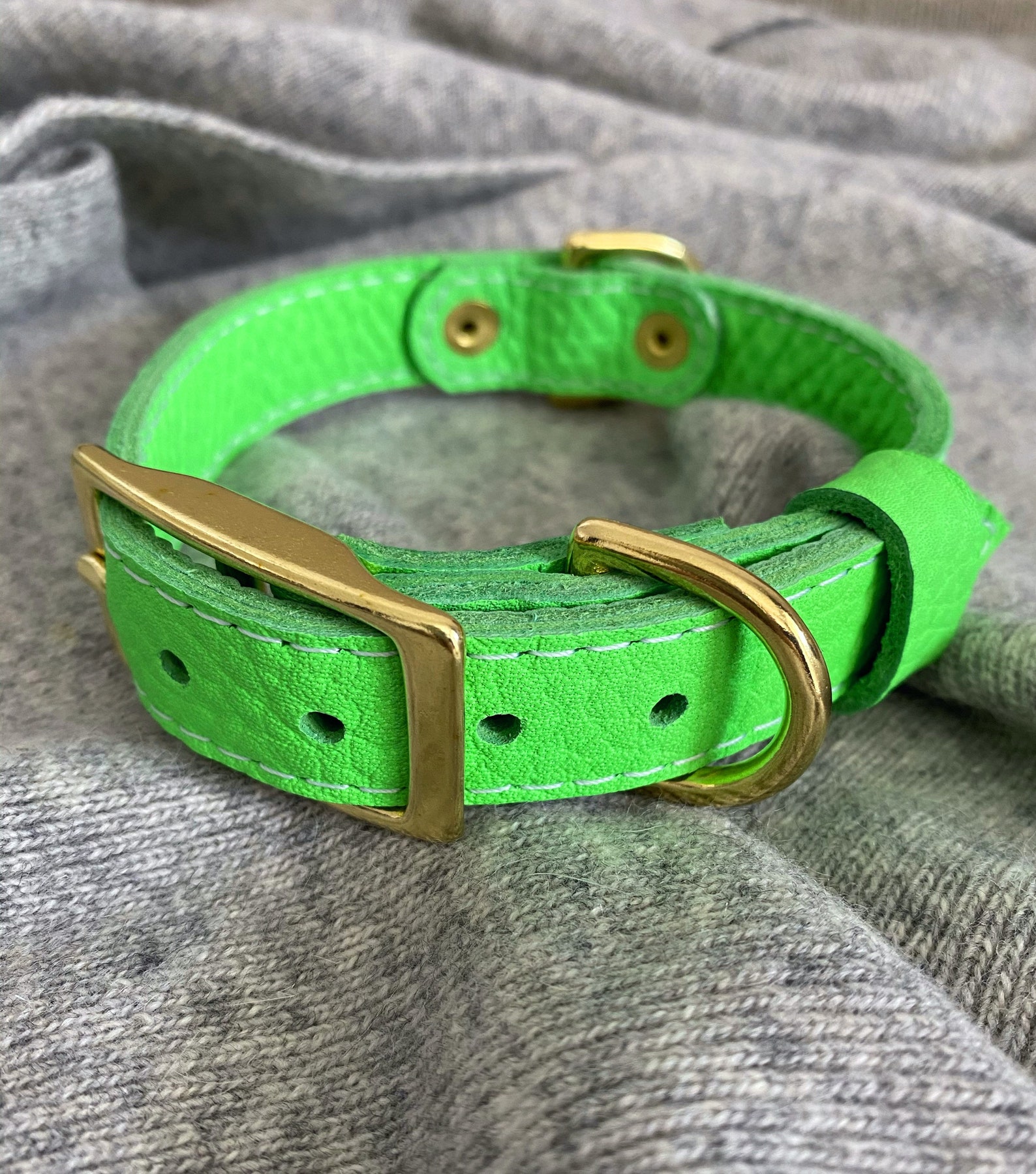 Thin dog collar with brass fittings. Genuine leather collar Etsy