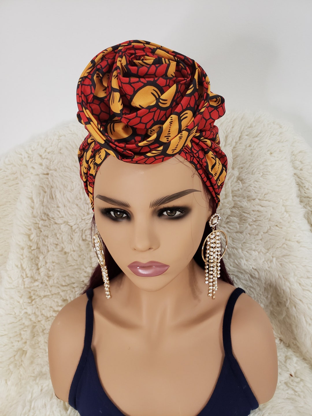Satin Line Turban Pre-tied African Print Head Wrap With Satin - Etsy