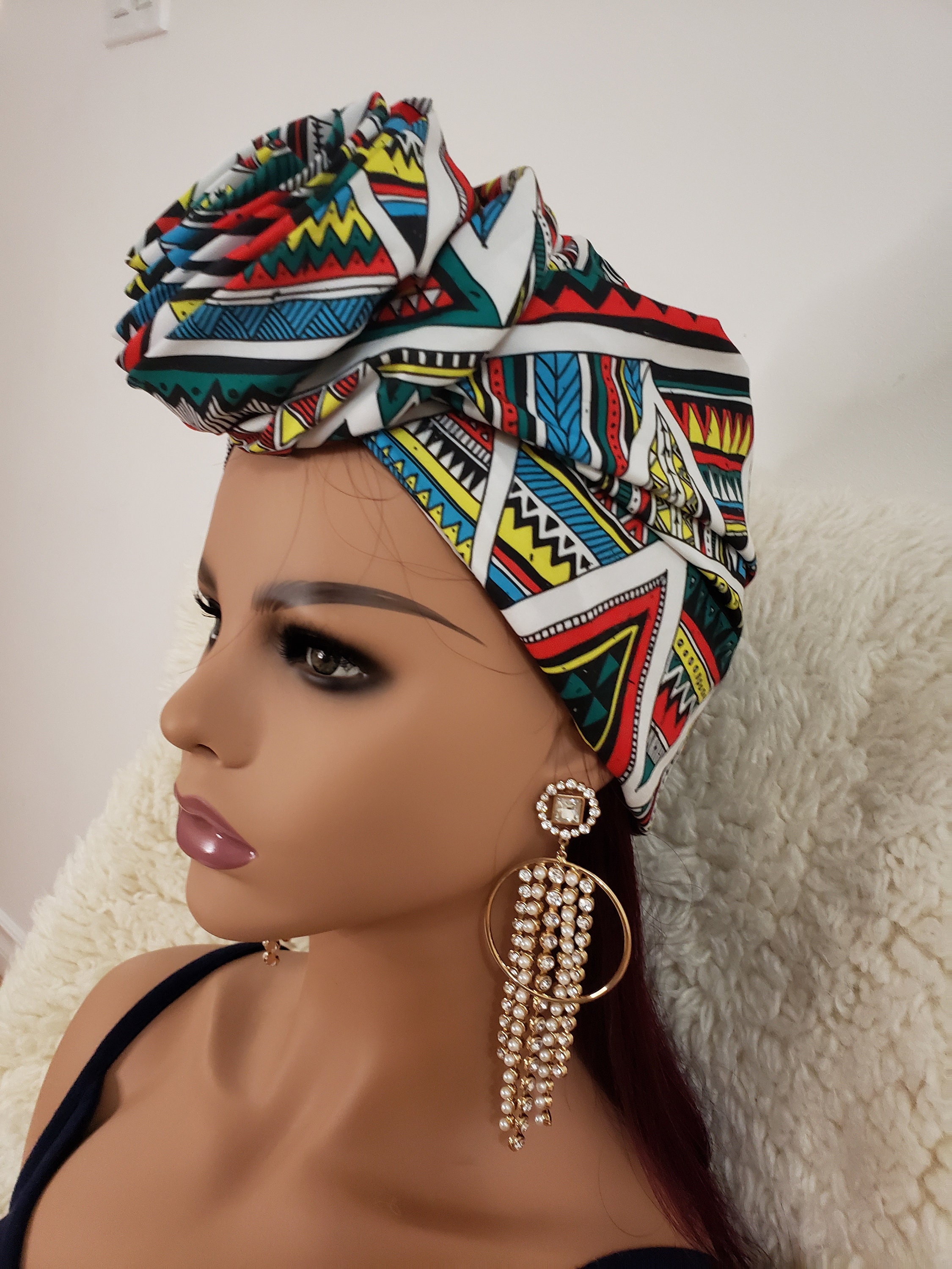 Gift for Her Alopecia hat Pre-tied African Print Headwrap Satin lined turban Pre-tied Turban Cancer hat Ankara Head wrap