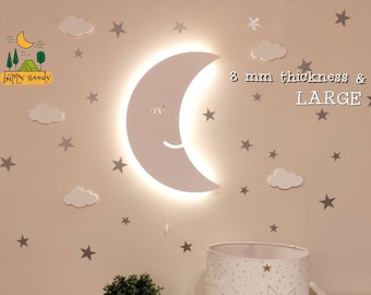 Wooden Moon LED Wall Light, Nursery Night Light