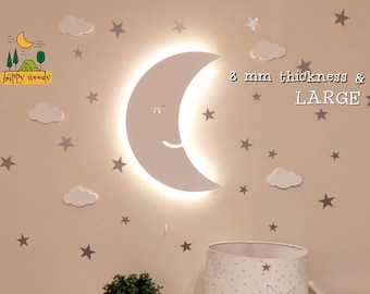 MOON Wandleuchte / Kinderzimmer Beleuchtung / Holz Nachtlicht für Babyzimmer / Kinder Nachttischlampe / Kinderzimmer Wanddeko