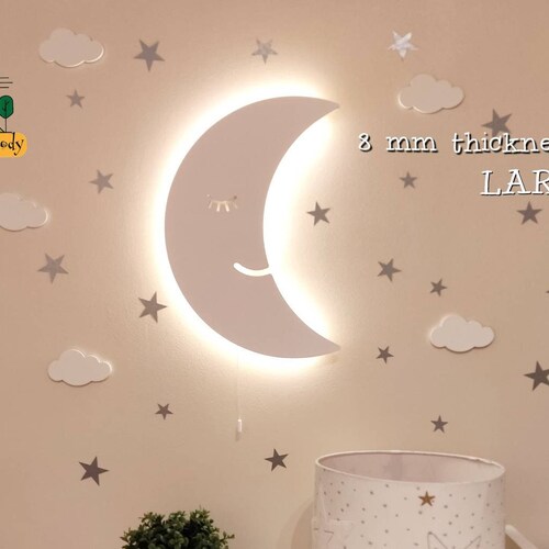 Moon Wall Kids Decor Nursery Night Light Baby Room Lamp Etsy