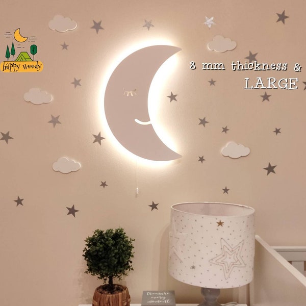MOON Wall LIGHT / Nursery Lighting / Wooden Night light for Baby Room / Children Bedside Lamp / Kids Room Wall Decor