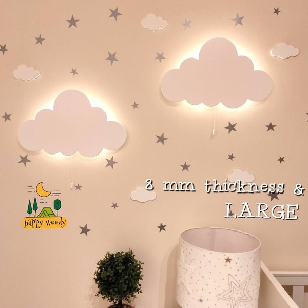 Set van 2 CLOUD LIGHTS (groot) / kinderkamerverlichting - baby kinderkamer nachtlampje - kinderkamer decor - houten bedlampje