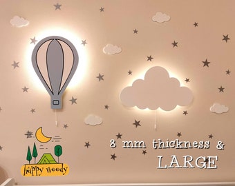 Set of 2 NURSERY Wall LIGHTS / 1 Cloud + 1 Hot Air Balloon / Baby Room Lighting / Night Light / Baby Nursery Decor