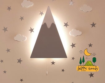 Luce notturna di montagna - Decorazione per la cameretta dei bambini, lampada da parete a LED in legno