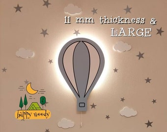 Wooden Hot Air Balloon LED Wall Light, Nursery Nightlight