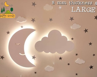 Set of 2 NURSERY Wall LIGHT / 1 Moon + 1 Cloud / Nursery Lighting Decor / Baby Kids Room Night Light / Children Lamp