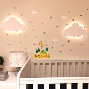 Set of 2 Cloud Wall Lights – Nursery Night Light with Star Stickers