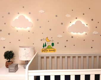 Set di 2 luci da parete a forma di nuvola – Luce notturna per la cameretta dei bambini con adesivi a forma di stella