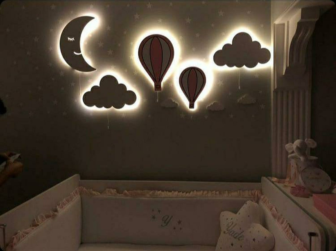 Set of 5 NURSERY WALL LIGHTS / Baby Room Lighting / Wooden Etsy