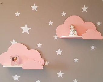 Cloud Nursery Shelf Set of 2, Wooden Floating Shelves, Kids Room Decor