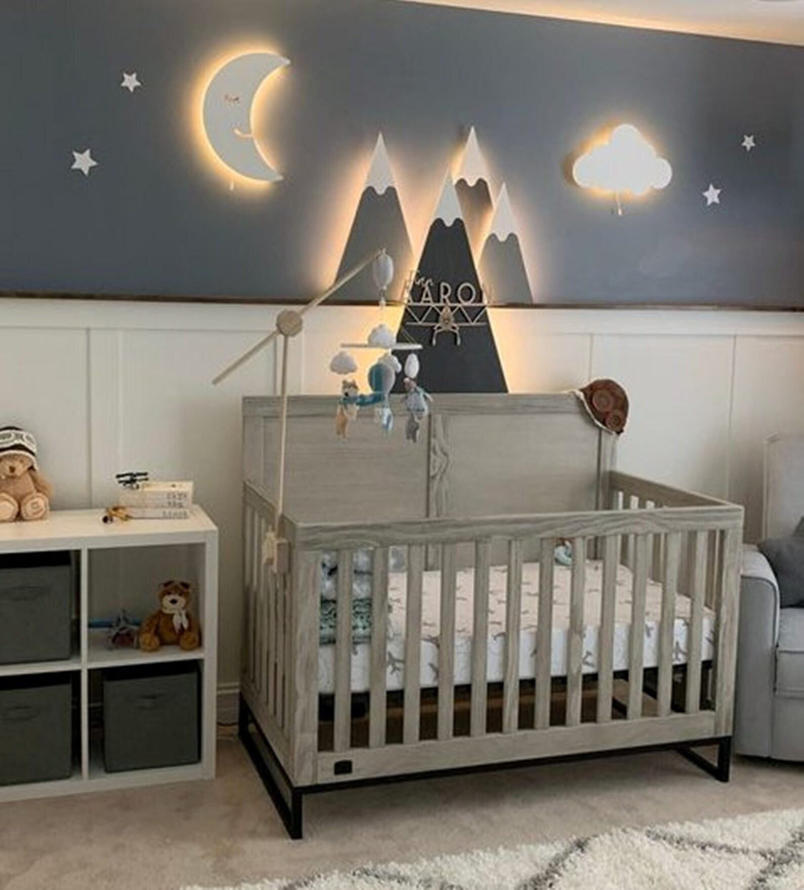 Set of 2 NURSERY Wall LIGHT / 1 Moon 1 Cloud / Nursery Lighting Decor