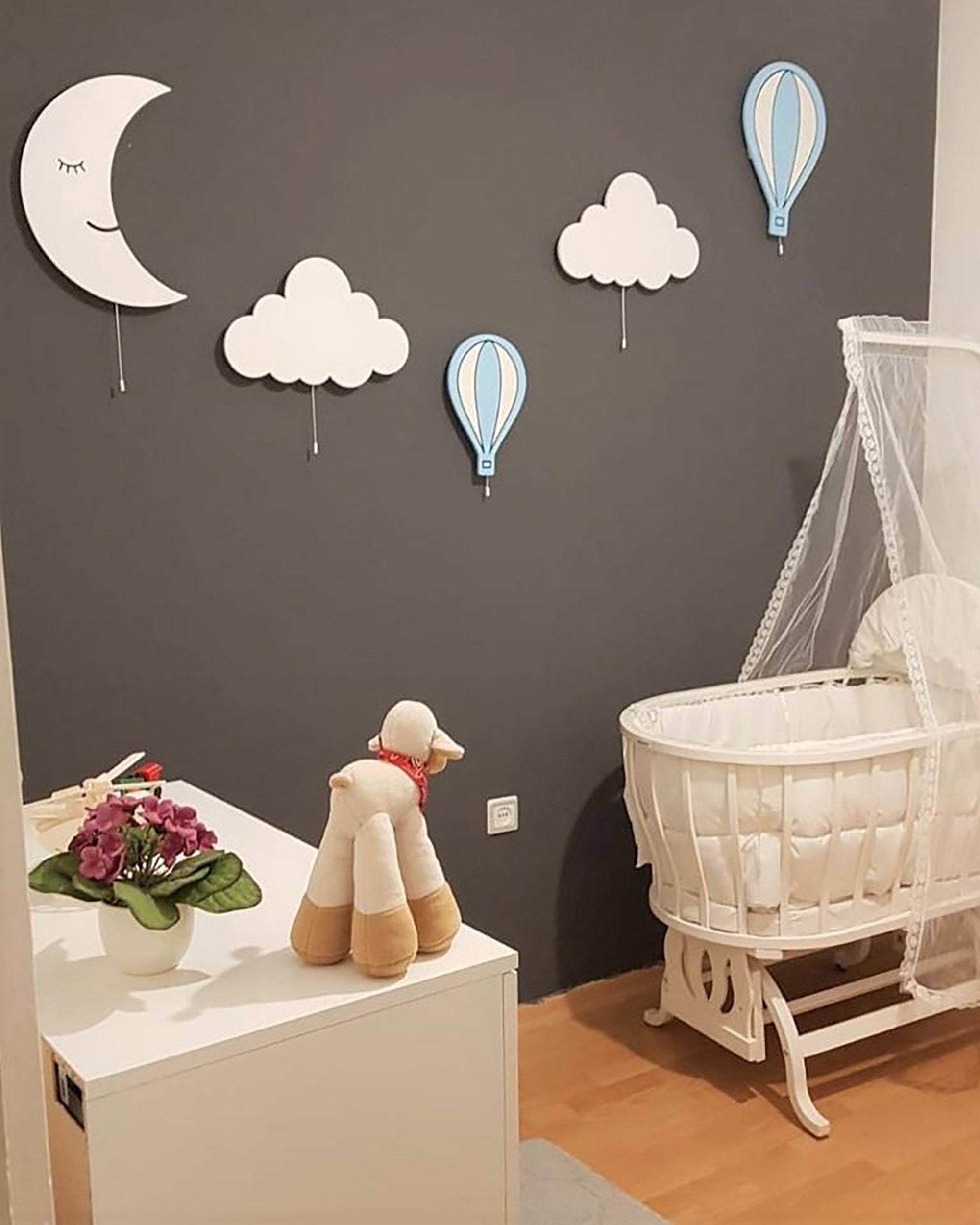 Set of 5 NURSERY WALL LIGHTS / Baby Room Lighting / Wooden Etsy UK