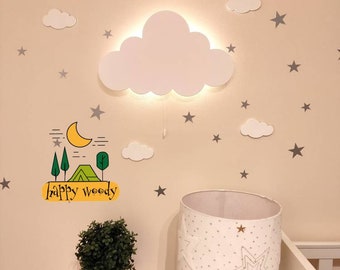 Wooden Cloud LED Night Light – Nursery Wall Decor, Kids Room
