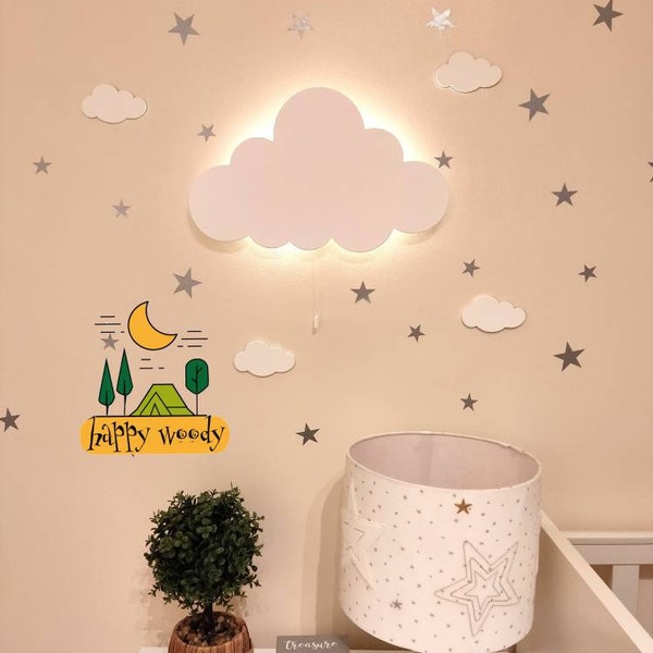 Wooden Cloud LED Night Light – Nursery Wall Decor, Kids Room
