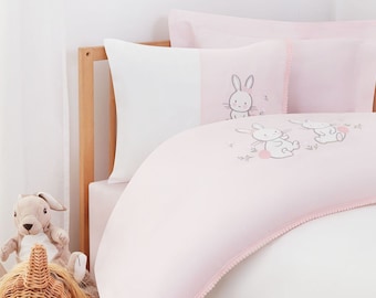 Organic Baby Bedding Set, Bunny Print, Soft Cotton Duvet Cover