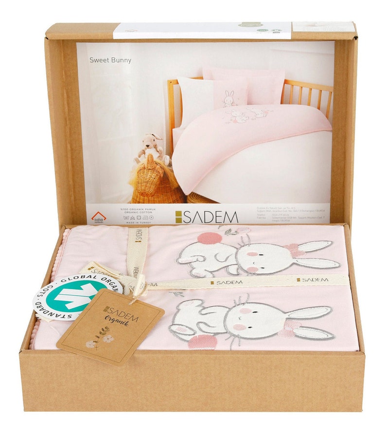 Organic BABY DUVET Cover SET / Baby Bedding Set / %100 Organic Cotton / Duvet Cover, Sheet and Pillowcases 4 pieces / Newborn Gift Set image 2