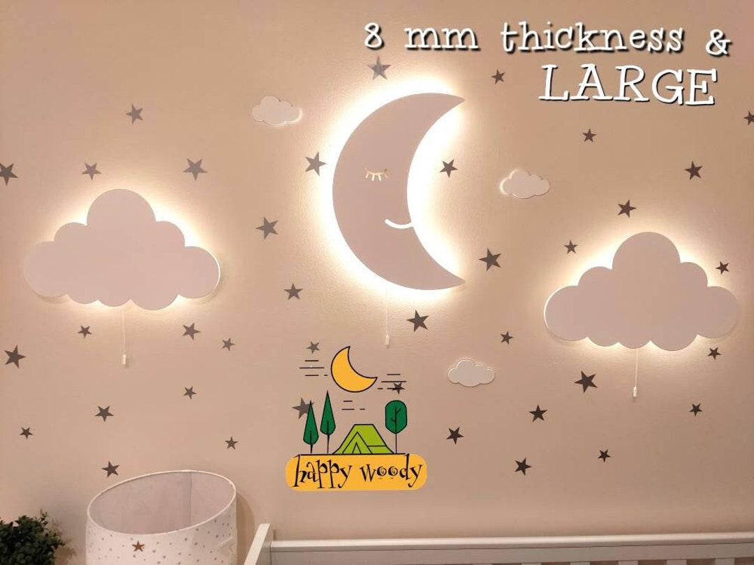 AUSAYE 3 luces LED decorativas de noche, luna creciente, estrella, nube,  lámpara de luz, decoración de habitación, luz nocturna para bebés, niños