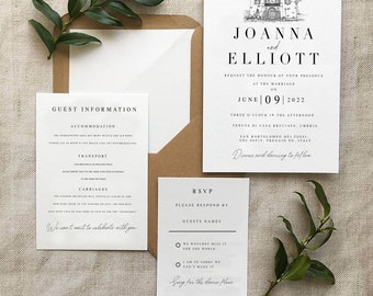 Digital Venue illustration wedding invitations, Hand drawn Custom wedding invitations - Venue drawing suite