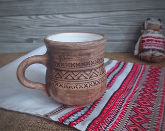 Ukraine Pottery, Ukraine Mug,  Rustic Cup Coffee Mugs Clay Espresso Mug Terracotta Coffee Cups 8 fl.oz Ukraine Pottery Workshop