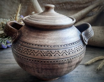 Large Clay Pot for Cooking with Lid, ECO, Glazed, Terra Cotta Cookware, Traditional Earthenware Cooking Dish, Clay Yogurt Pots and Foods