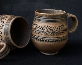 Modern Rustic Coffee Mug Cup Pottery, Terracotta Coffee Mugs Cups, Stoneware  Mug Cup, Modern Rustic Mug