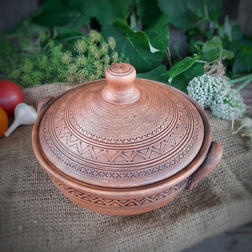 Rustic Pottery Cooking Bowl With Lid Terracotta Pottery Pot Etsy