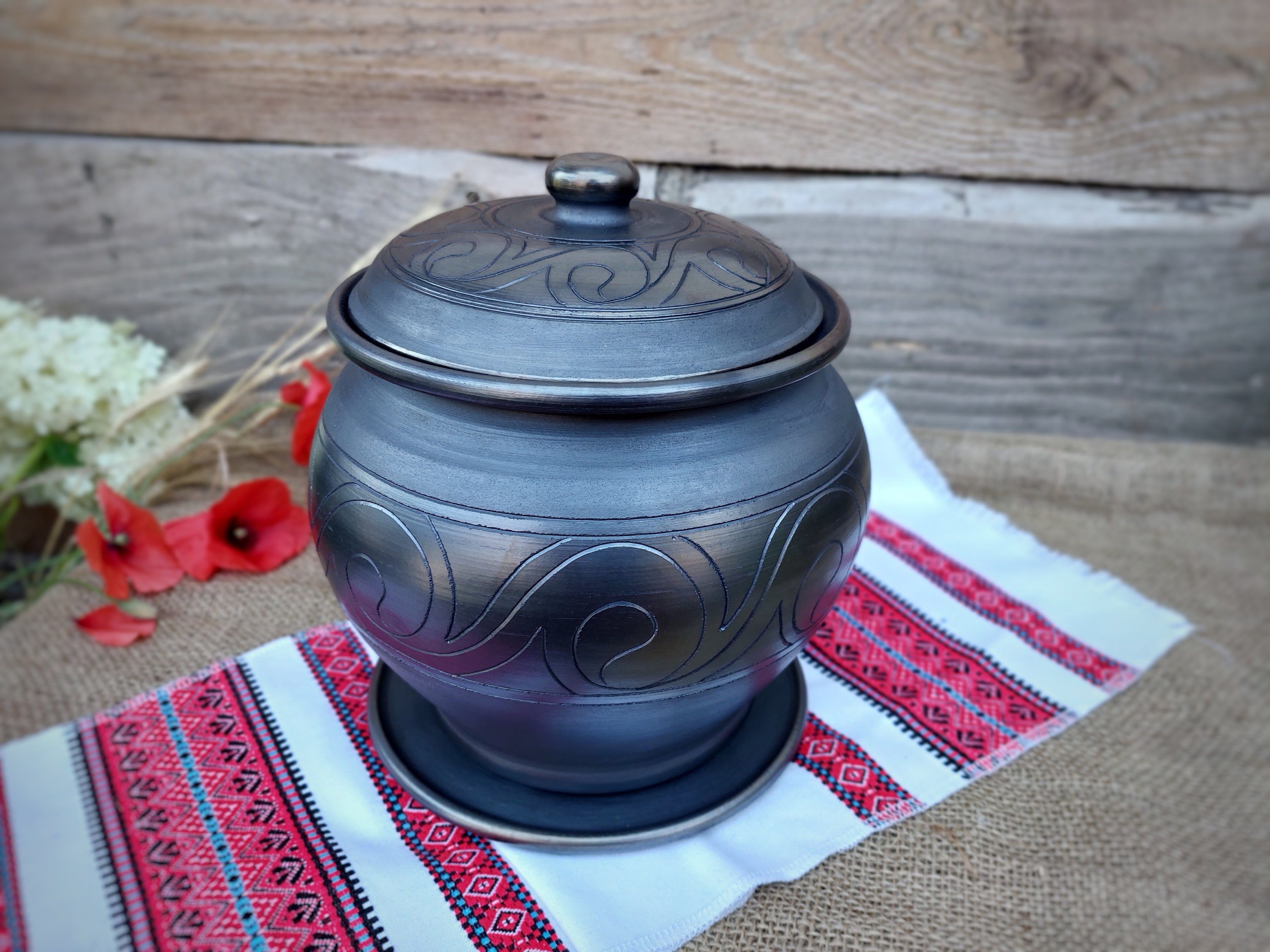 Ukraine Pottery Black Clay Pots With Lid Clay Cooking Pots Etsy