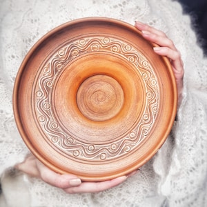 Terracotta Large Bowl, Pottery Rustic Plates, Slavic, Vintage Serving Bowl, Handmade Folk Arts, Ceramics Bowl, ECO Dishes,  Gifts for Home