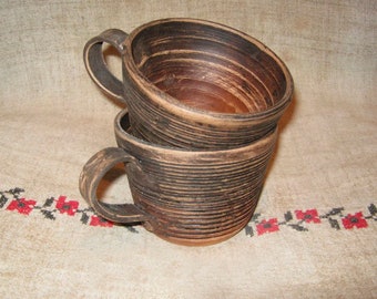 Handmade Rustic Pottery Mugs 5 fl.oz Terracotta Espresso Mugs for Pottery Workshop, ECO, Stoneware Coffee Mugs, Folk Art Slavic, Gifts Idea