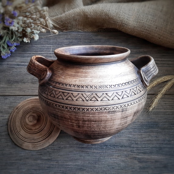 Large Clay Pot for Cooking With Lid, ECO, Glazed, Terra Cotta