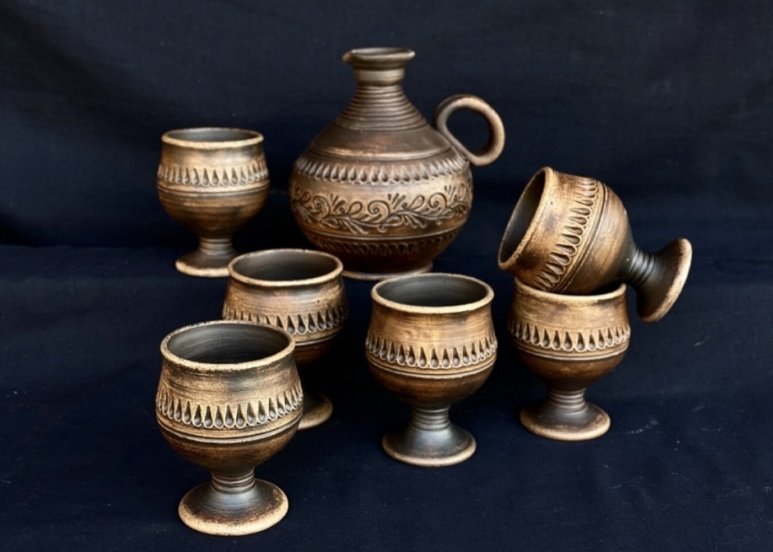 Rustic Pottery Decanter sets Clay Decanter and Glasses Etsy