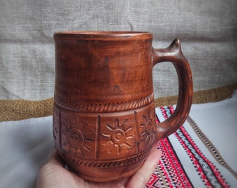 Ukraine Pottery Mug, Rustic Large Bear / Coffee Mug Ukraine Coffee Mug Unglazed Vintage Pottery Mugs Gifts Ideas, Ready to ship