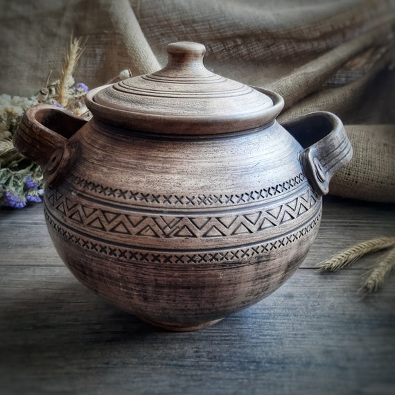Large Clay Pot for Cooking With Lid, ECO, Glazed, Terra Cotta Cookware,  Traditional Earthenware Cooking Dish, Clay Yogurt Pots and Foods 